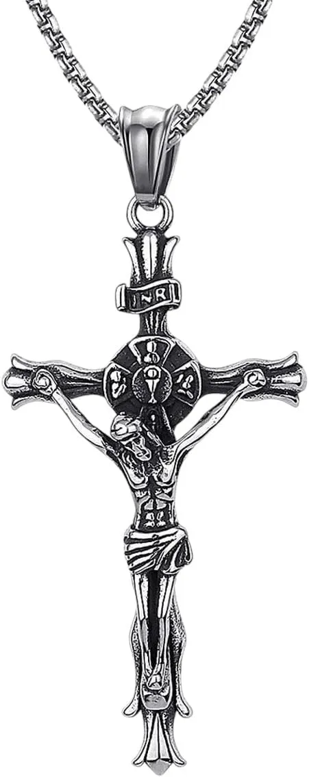 New For Trendy 2025 New Women Men Stainless Steel Inri Crucifix Pendant Jesus Cross Necklace Christian Religion Jewelry Fashion Accessories Creative Gift