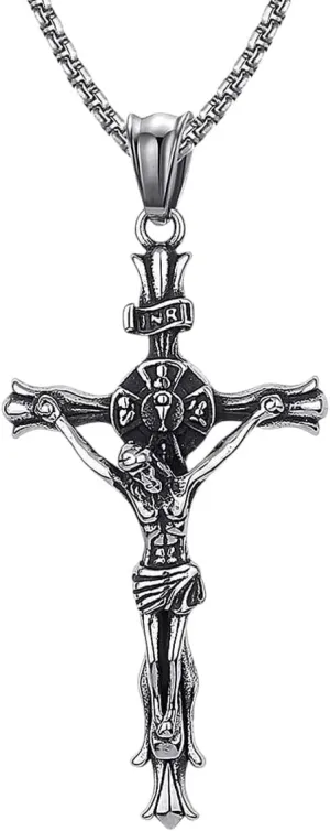 New For Trendy 2025 New Women Men Stainless Steel Inri Crucifix Pendant Jesus Cross Necklace Christian Religion Jewelry Fashion Accessories Creative Gift