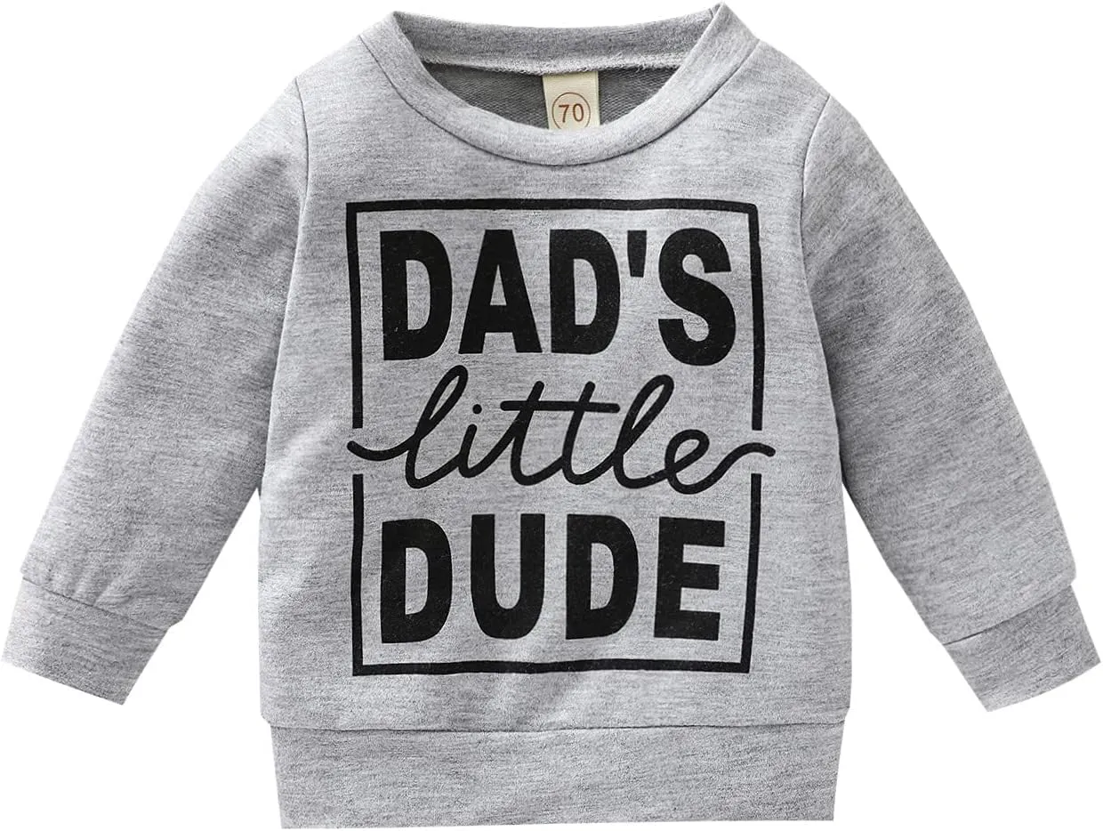 Newborn Infant Baby Boys Pullover Dad's Little Dude Sweatshirt Long Sleeve Casual Sweater Fall Clothes