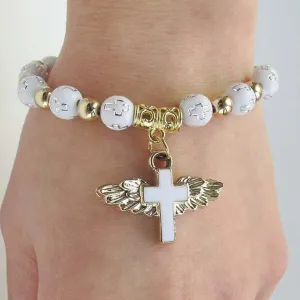 Nice Religious Stretch Bracelets Charm Angel Cross Rosary Beads Bracelet Catholic Pendant For Women Jewelry Decor Gifts Personalized Rosary Beads Bracelet Angel Cross Pendant Religious Jewelry Decor