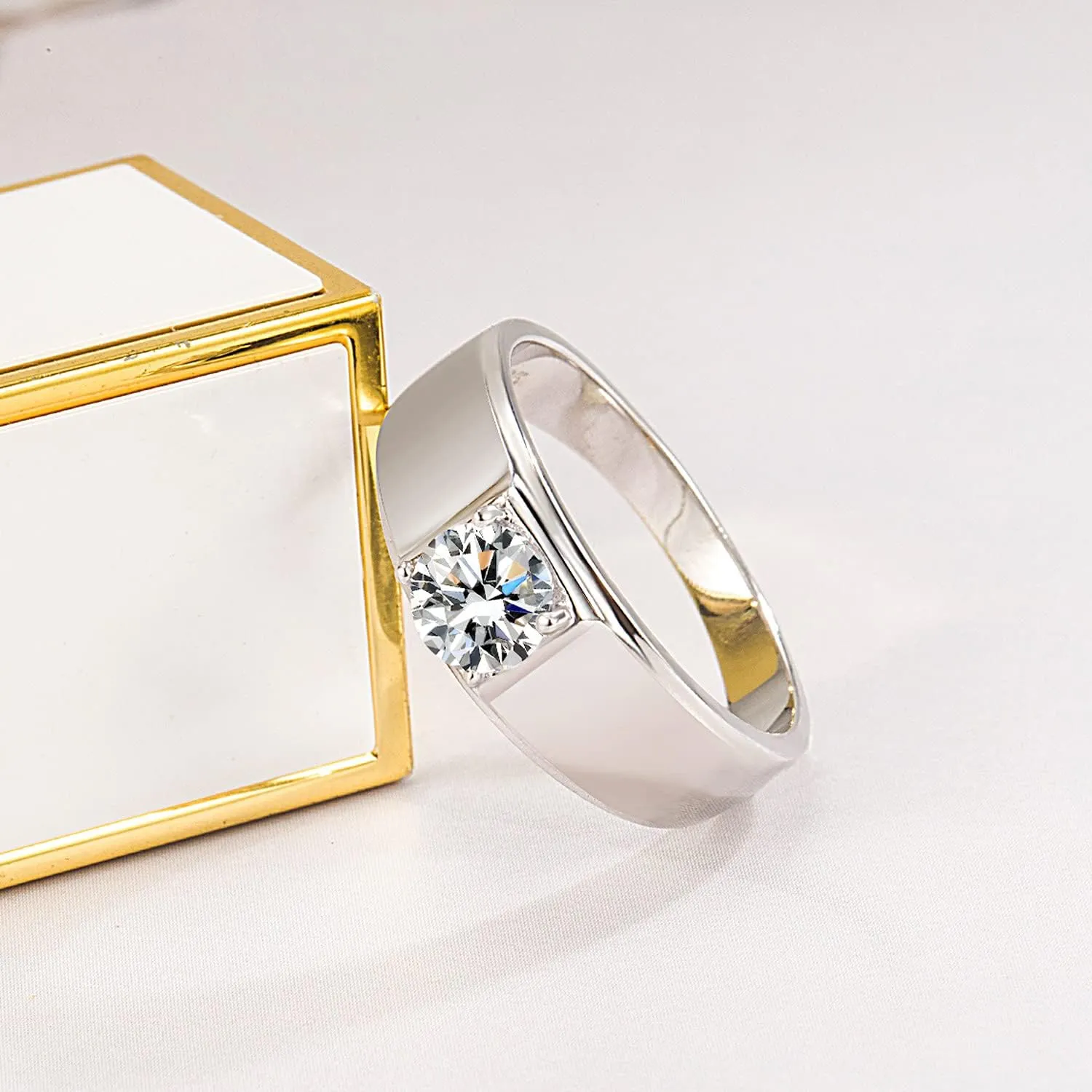 Noble Men & Women Solid 925 Sterling Silver Ring Glittering 5A Cubic Zircon Inlaid Wedding Ring - index finger or Ring Finger Sizes 7-13# Fashion Jewelry Gift Party Accessories