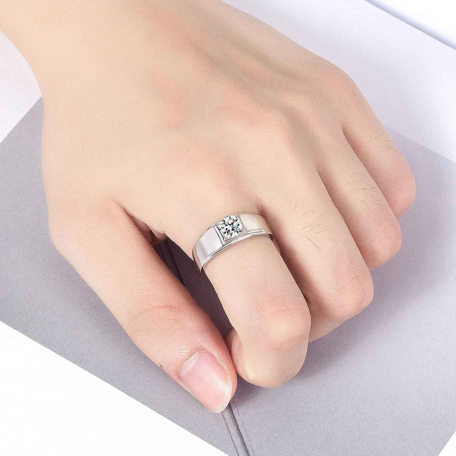 Noble Men & Women Solid 925 Sterling Silver Ring Glittering 5A Cubic Zircon Inlaid Wedding Ring - index finger or Ring Finger Sizes 7-13# Fashion Jewelry Gift Party Accessories