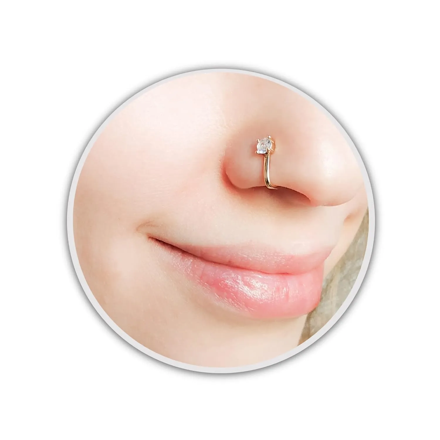 Non-Piercing Nose Cuff with Sparkling CZ Stone - Fake Nose Ring (Silver)