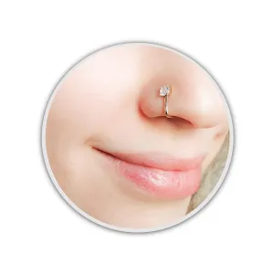 Non-Piercing Nose Cuff with Sparkling CZ Stone - Fake Nose Ring (Silver)