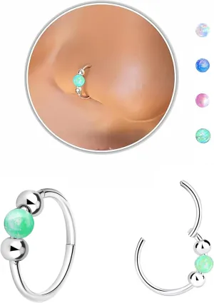 Nose Rings Hoops Opal Nose Piercings Jewelry 316L Surgical Steel Hypoallergenic Silver Septum Hoop Nose Ring for Women 18G Hinged Helix Rook Conch Cartilage Daith Tragus Earring