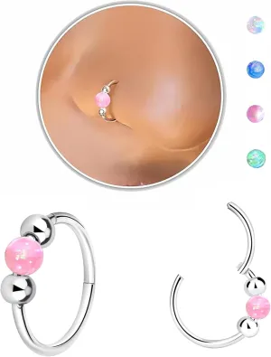 Nose Rings Hoops Opal Nose Piercings Jewelry 316L Surgical Steel Hypoallergenic Silver Septum Hoop Nose Ring for Women 18G Hinged Helix Rook Conch Cartilage Daith Tragus Earring