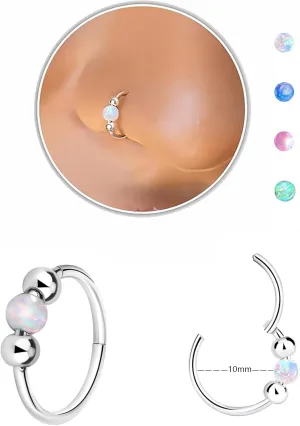 Nose Rings Hoops Opal Nose Piercings Jewelry 316L Surgical Steel Hypoallergenic Silver Septum Hoop Nose Ring for Women 18G Hinged Helix Rook Conch Cartilage Daith Tragus Earring