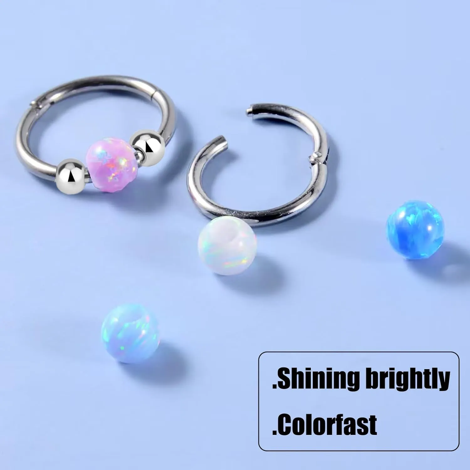 Nose Rings Hoops Opal Nose Piercings Jewelry 316L Surgical Steel Hypoallergenic Silver Septum Hoop Nose Ring for Women 18G Hinged Helix Rook Conch Cartilage Daith Tragus Earring