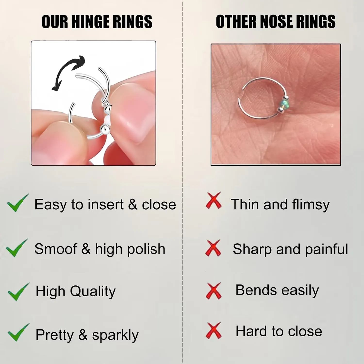 Nose Rings Hoops Opal Nose Piercings Jewelry 316L Surgical Steel Hypoallergenic Silver Septum Hoop Nose Ring for Women 18G Hinged Helix Rook Conch Cartilage Daith Tragus Earring