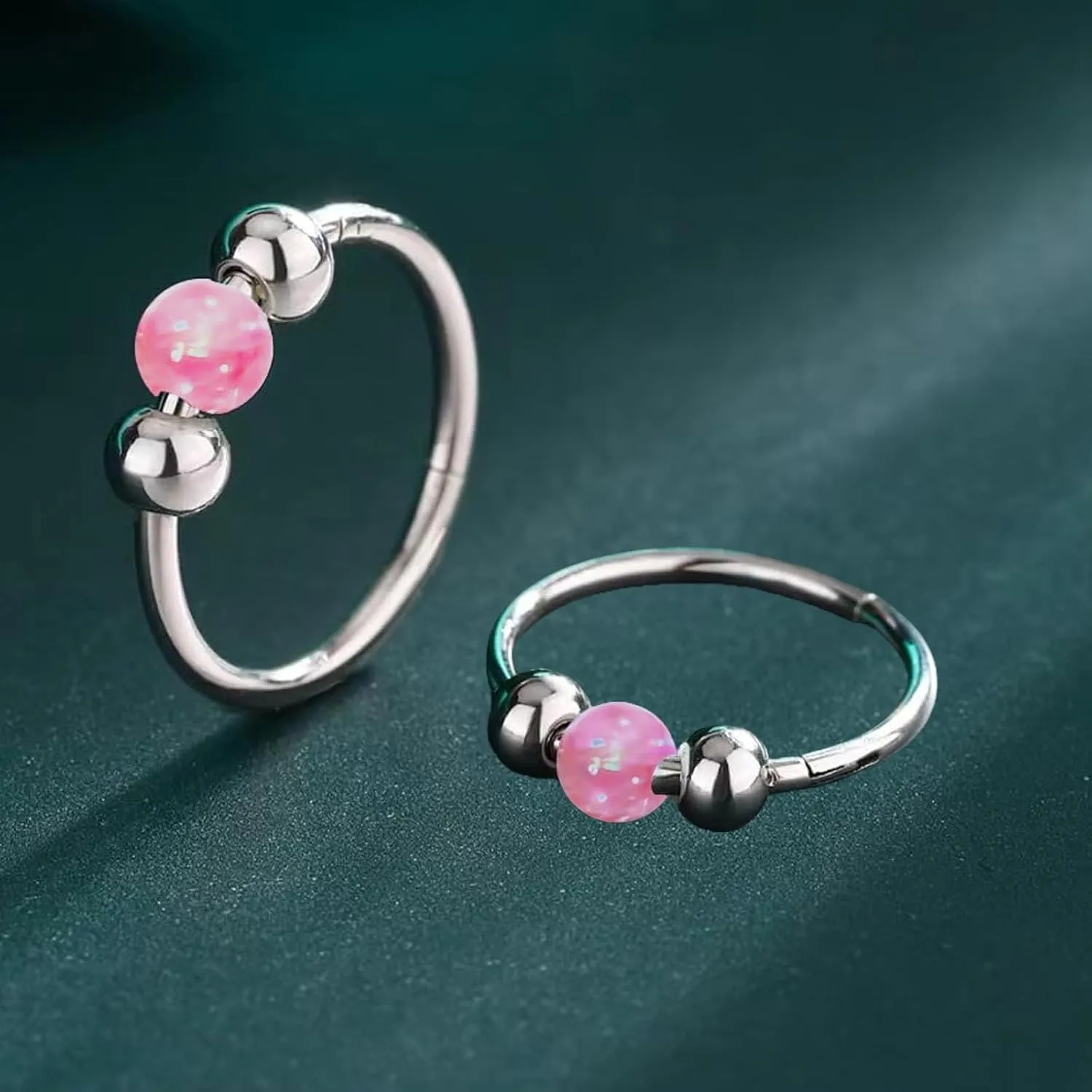 Nose Rings Hoops Opal Nose Piercings Jewelry 316L Surgical Steel Hypoallergenic Silver Septum Hoop Nose Ring for Women 18G Hinged Helix Rook Conch Cartilage Daith Tragus Earring