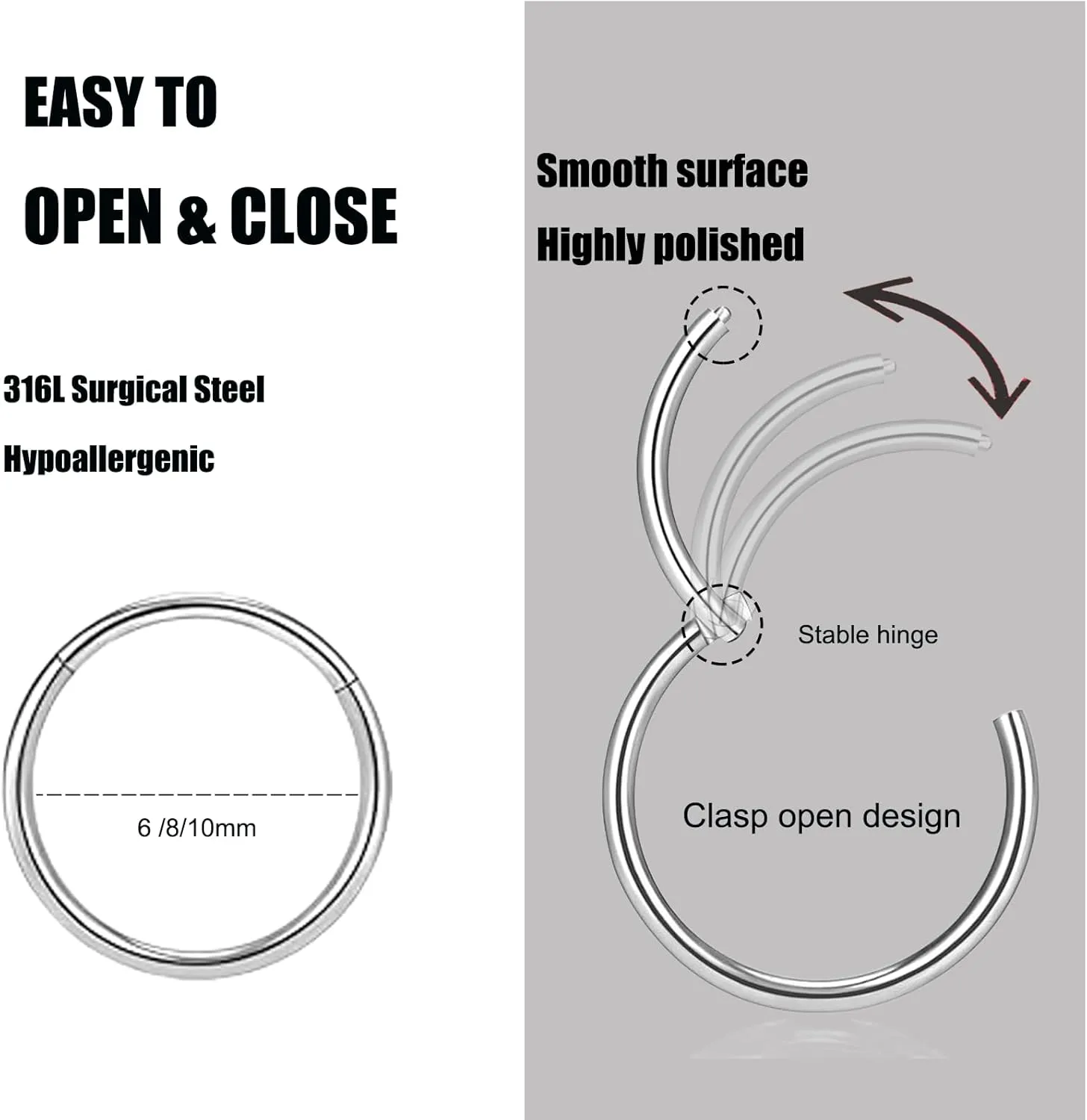 Nose Rings Studs: 8Pcs 20G Gold/Silver 316L Surgical Stainless Steel Nose Studs Hypoallergenic Corkscrew Nose Piercing Stud Jewelry for Women Men Clear Cubic Zirconia Imitation Diamond Top Size 1.5mm 2mm 2.5mm 3mm
