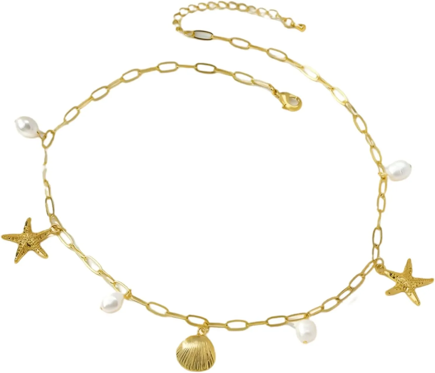 Ocean-Inspired Starfish Necklace with Imitation Pearls & Shell Charms  18K Gold Plated Copper Summer Jewelry for Women 2025, Coastal Beach Style Necklace for Vacation, Parties & Gifts
