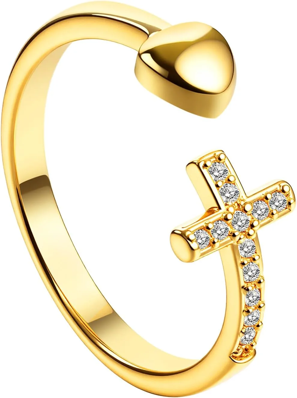 OIDEA Cross Rings for Women: Purity Ring Adjustable Inspirational Prayer Cubic Zirconia Cross Heart Rings Band Religious Christian Faith Jewelry Gifts