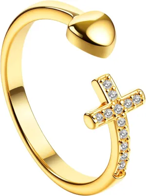 OIDEA Cross Rings for Women: Purity Ring Adjustable Inspirational Prayer Cubic Zirconia Cross Heart Rings Band Religious Christian Faith Jewelry Gifts