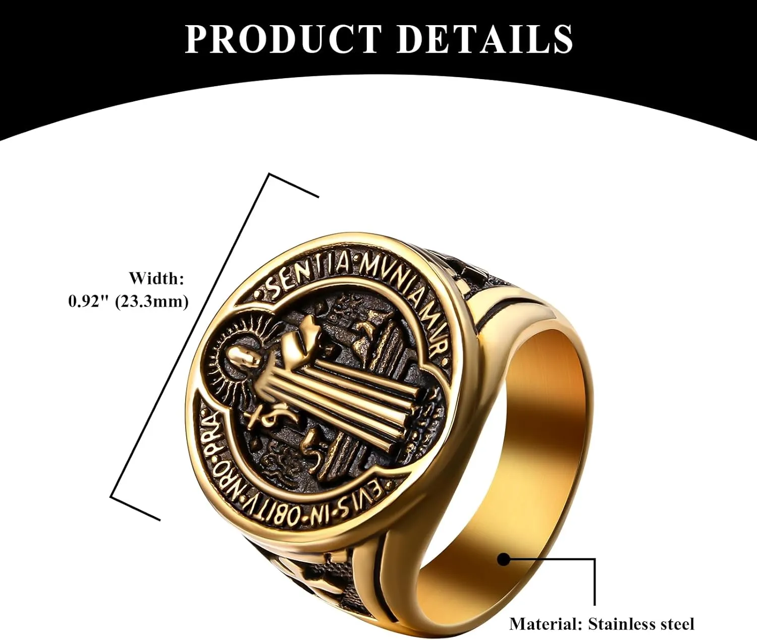OIDEA St Benedict Rings for Men: Catholic Saint Benedict Medal Signet Rings Catholic Jesus Cross Exorcism Religious Amulet Jewelry Gift