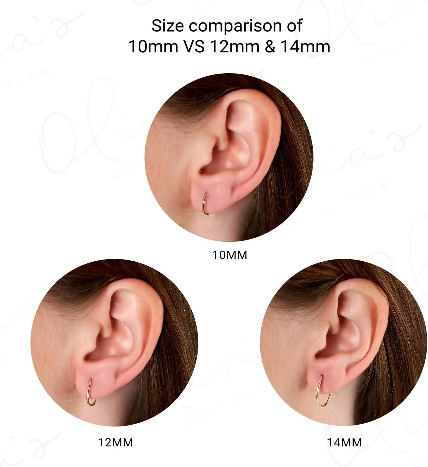 Olivia's Collection 14k White or Yellow Gold Lightweight Endless Hoop Earrings (10-20mm) True 1.0mm width. Piercing to Lobe, Upper-Lobe for a Woman, Man, Teens