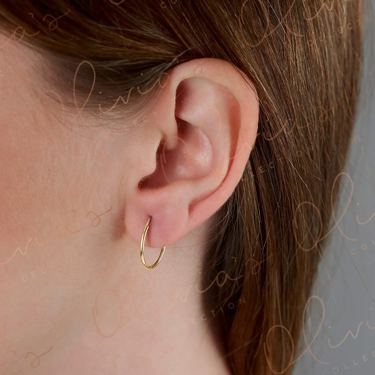 Olivia's Collection 14k White or Yellow Gold Lightweight Endless Hoop Earrings (10-20mm) True 1.0mm width. Piercing to Lobe, Upper-Lobe for a Woman, Man, Teens
