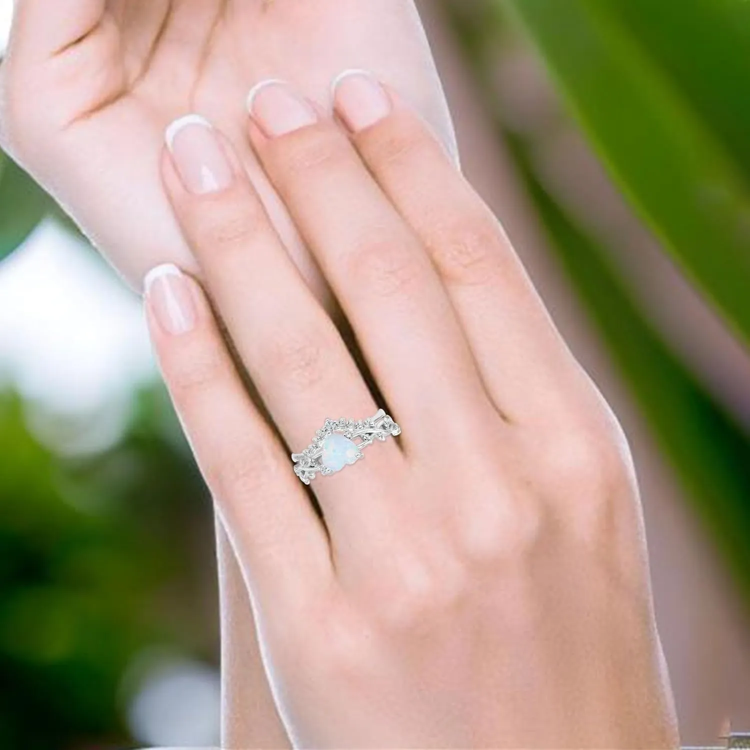 OMRANII Two Piece Art Deco Heart Cubic Zirconia Curved Contour Band Chevron Ring Leaf Vintage Style Wedding Set Engagement Rings For Women 925 Sterling Silver