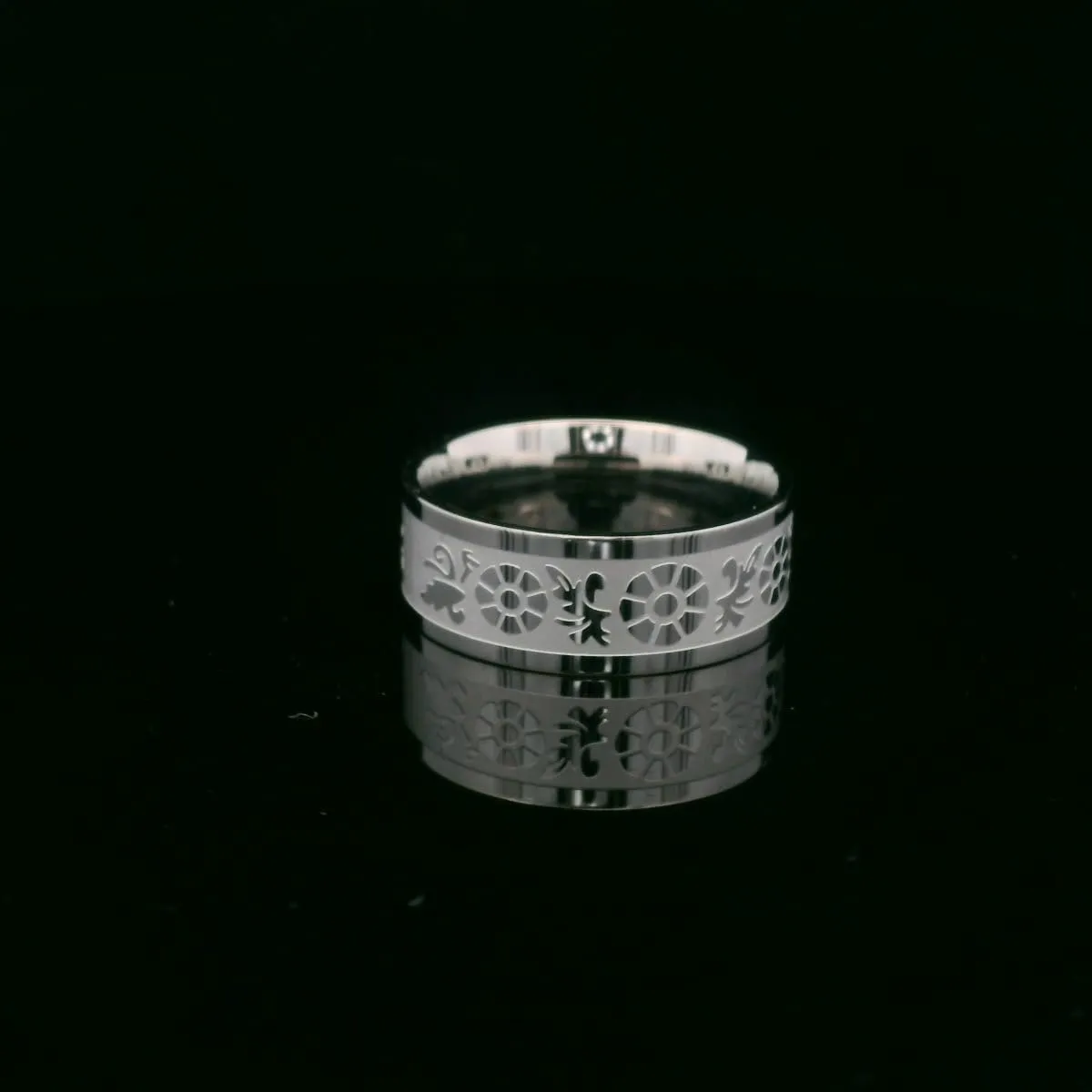 One Moment In Time J125 Daisy Flower Scroll Size 5-10.5 Stainless Steel Ring Mormon LDS CTR