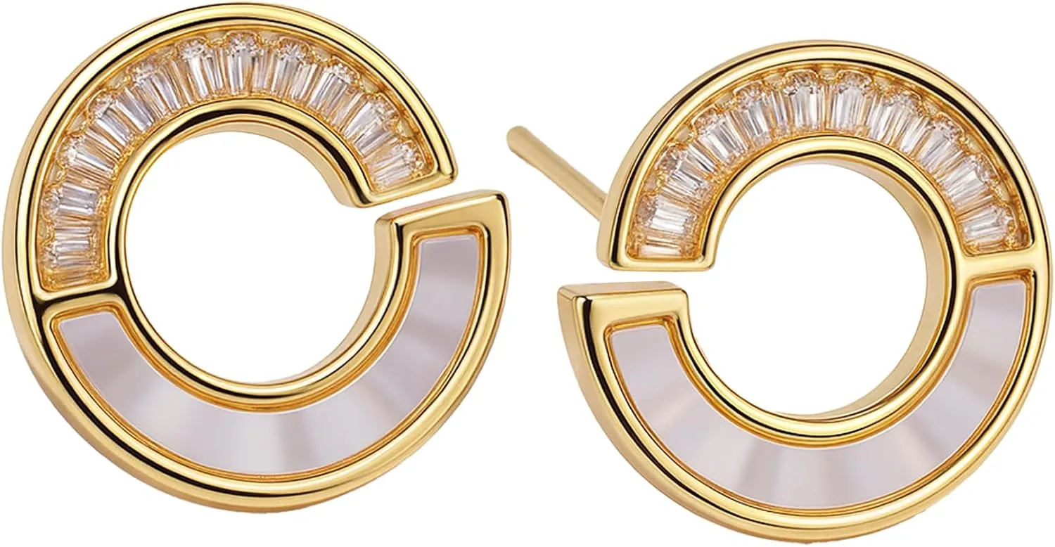Open-Circle Gold Earrings for Women Trendy 14K Gold Plated Stud Earrings with CZ Stones, Perfect Jewelry Gifts for Women Lightweight Hypoallergenic Gold Earrings