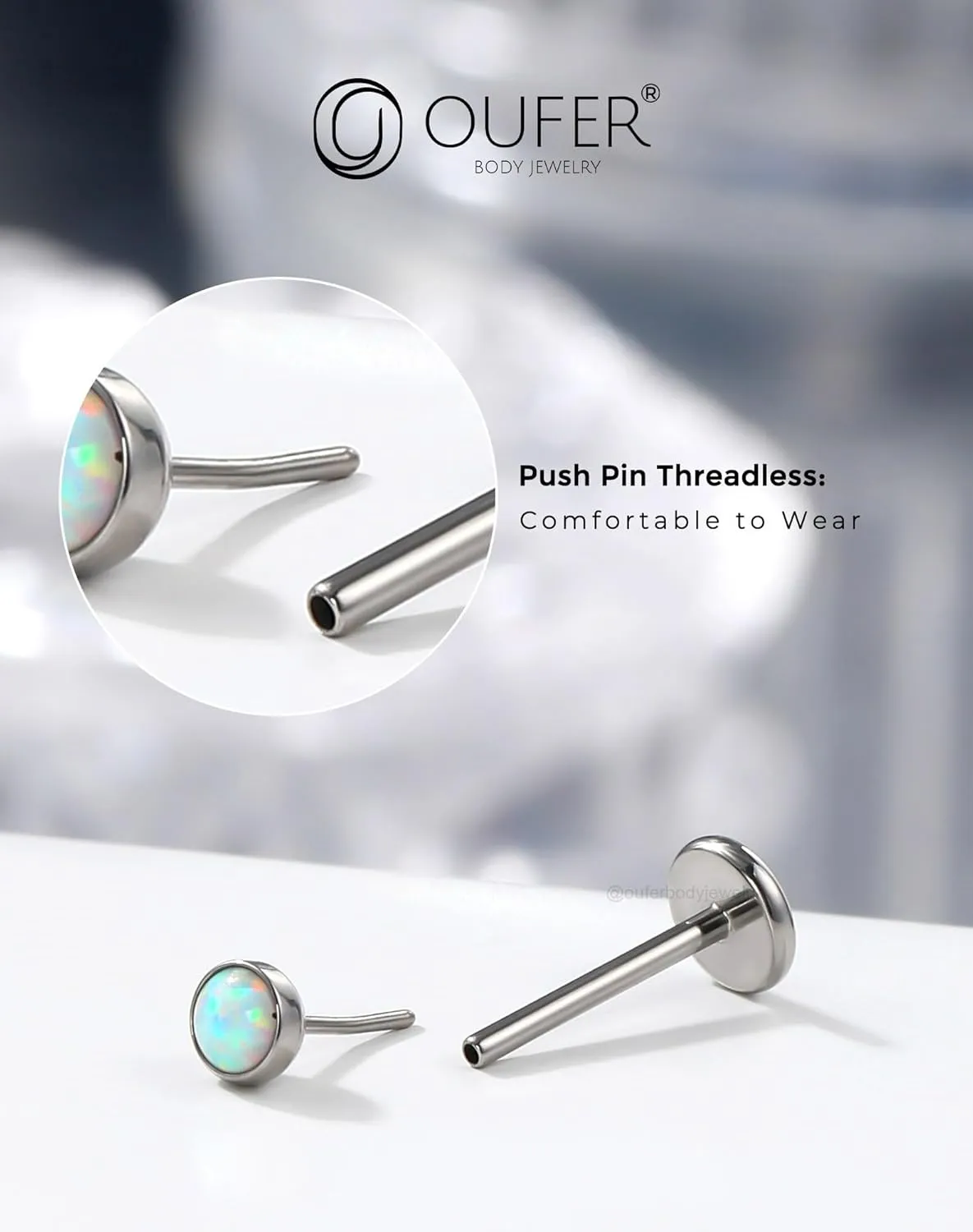 OUFER 2PCS 16G/20G Nose Lip Studs, G23 Solid Titanium Threadless Push in Nose Nostril Lip Labret Medusa Monroe Helix Cartilage Tragus Conch Lobe Piercing Jewelry for Women Men