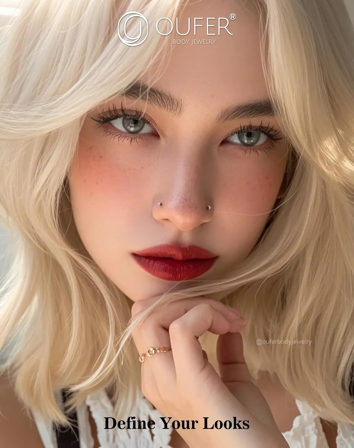 OUFER 2PCS 16G/20G Nose Lip Studs, G23 Solid Titanium Threadless Push in Nose Nostril Lip Labret Medusa Monroe Helix Cartilage Tragus Conch Lobe Piercing Jewelry for Women Men
