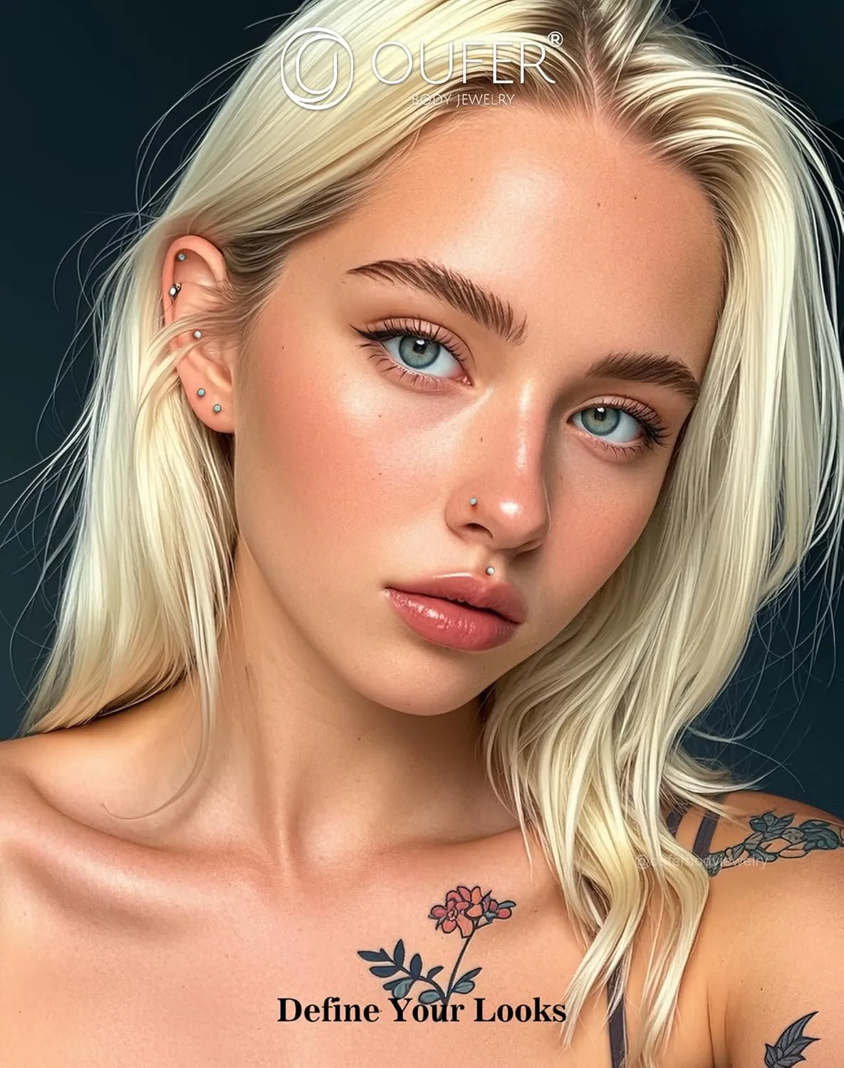 OUFER 2PCS 16G/20G Nose Lip Studs, G23 Solid Titanium Threadless Push in Nose Nostril Lip Labret Medusa Monroe Helix Cartilage Tragus Conch Lobe Piercing Jewelry for Women Men
