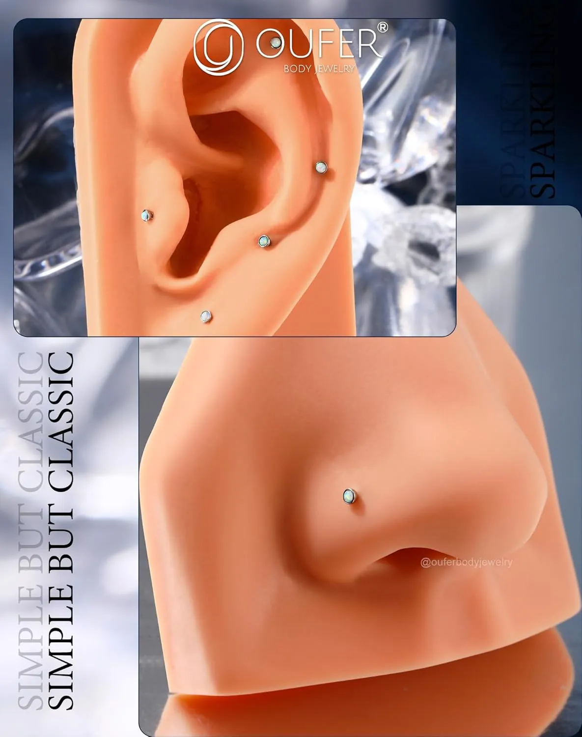 OUFER 2PCS 16G/20G Nose Lip Studs, G23 Solid Titanium Threadless Push in Nose Nostril Lip Labret Medusa Monroe Helix Cartilage Tragus Conch Lobe Piercing Jewelry for Women Men