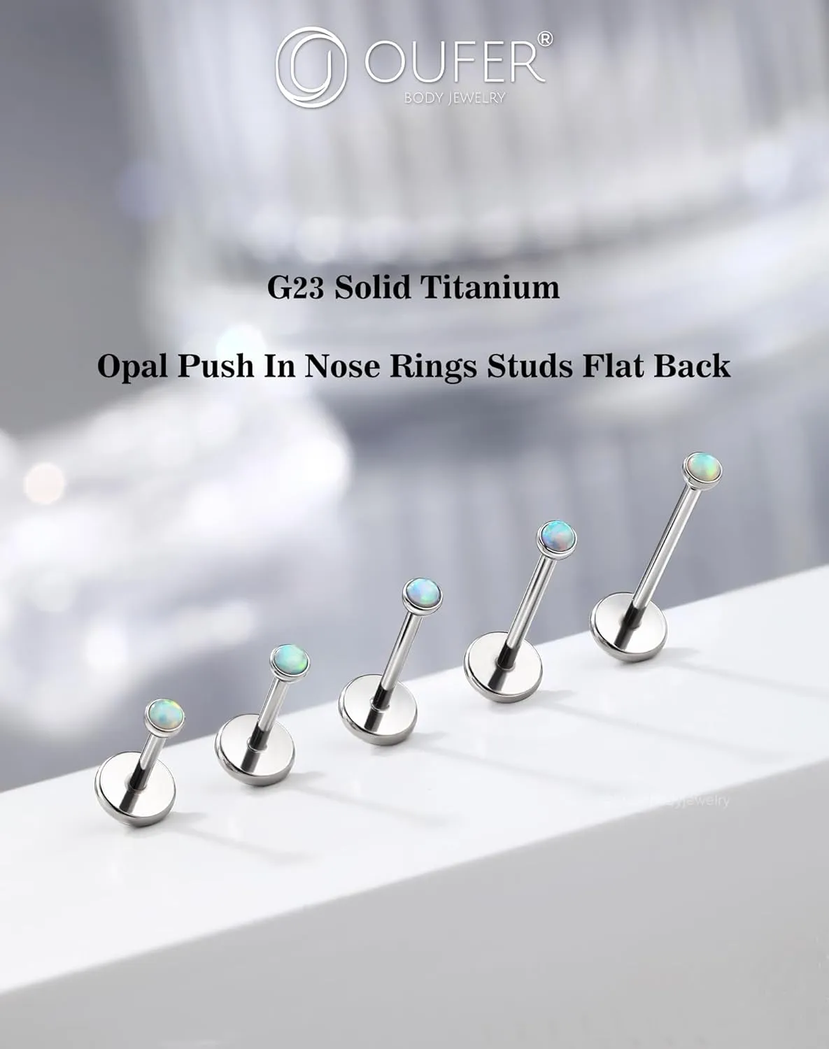 OUFER 2PCS 16G/20G Nose Lip Studs, G23 Solid Titanium Threadless Push in Nose Nostril Lip Labret Medusa Monroe Helix Cartilage Tragus Conch Lobe Piercing Jewelry for Women Men