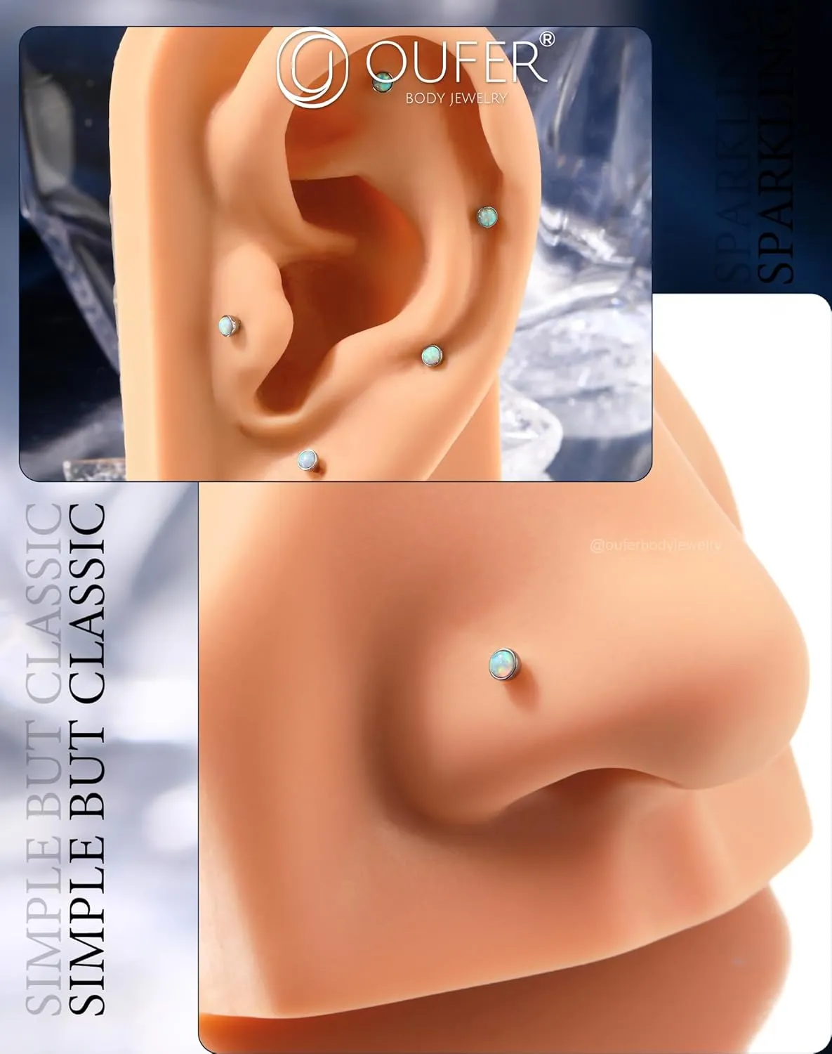 OUFER 2PCS 16G/20G Nose Lip Studs, G23 Solid Titanium Threadless Push in Nose Nostril Lip Labret Medusa Monroe Helix Cartilage Tragus Conch Lobe Piercing Jewelry for Women Men