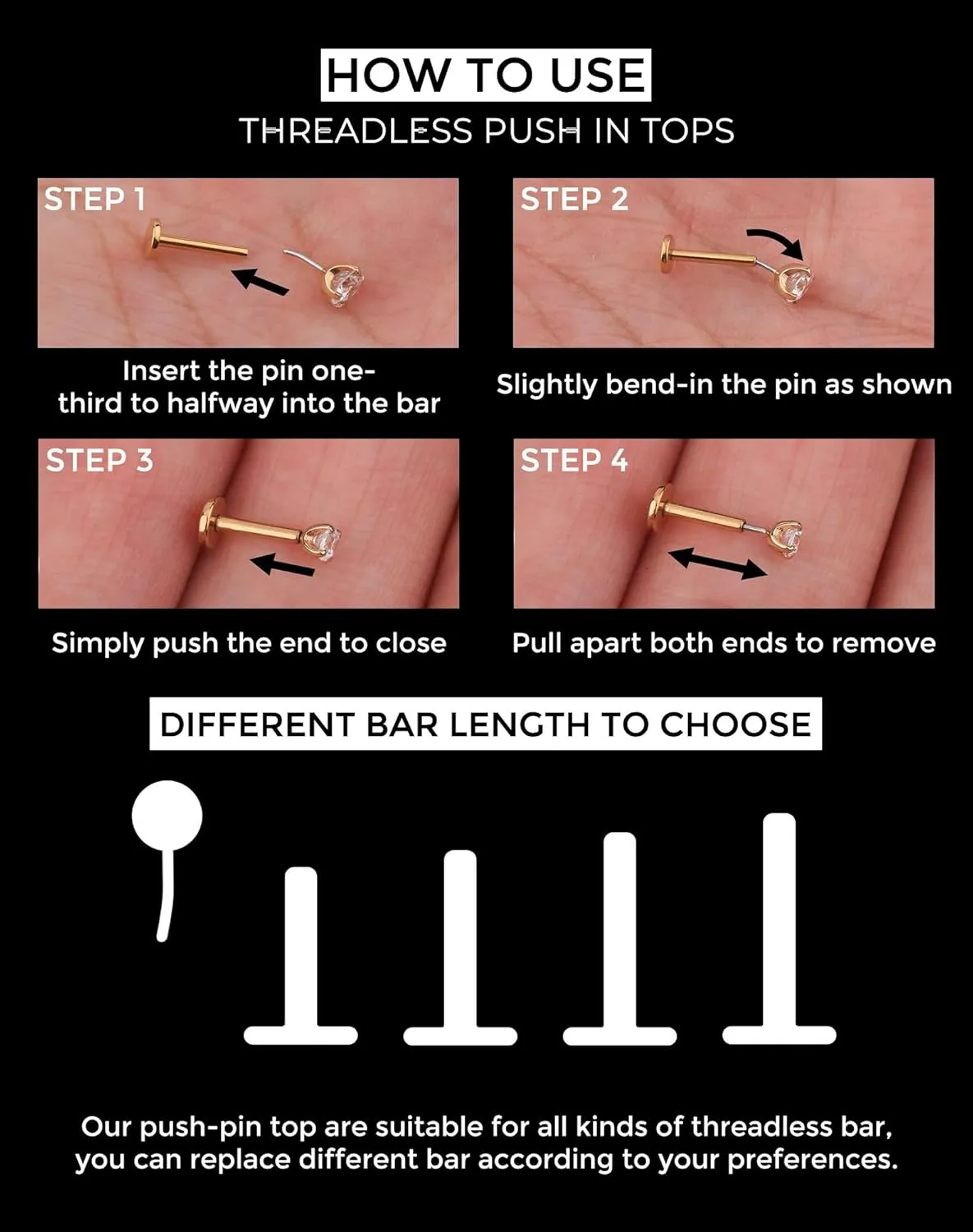 OUFER 2Pcs 20G/16G G23 Titanium Opal Threadless Nose Stud Earrings Flat Back Nose Labret Medusa Monroe Helix Cartilage Tragus Conch Piercing Jewelry for Women Men