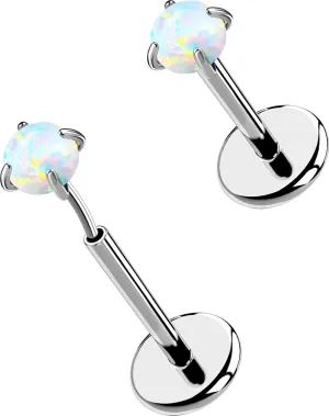 OUFER 2Pcs 20G/16G G23 Titanium Opal Threadless Nose Stud Earrings Flat Back Nose Labret Medusa Monroe Helix Cartilage Tragus Conch Piercing Jewelry for Women Men