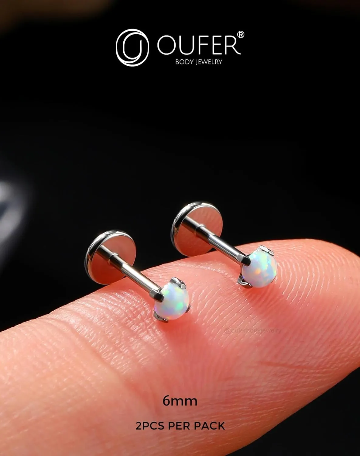 OUFER 2Pcs 20G/16G G23 Titanium Opal Threadless Nose Stud Earrings Flat Back Nose Labret Medusa Monroe Helix Cartilage Tragus Conch Piercing Jewelry for Women Men