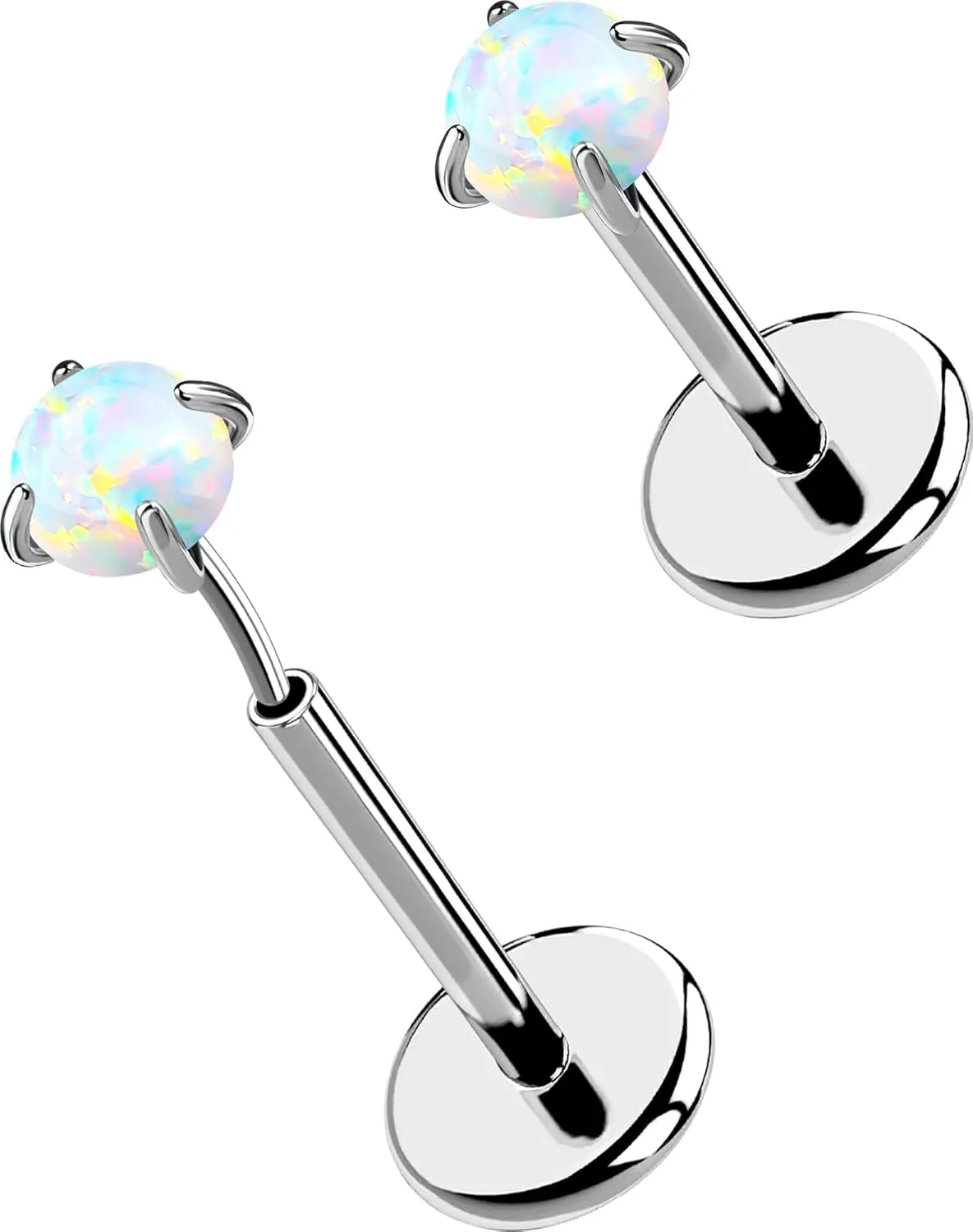 OUFER 2Pcs 20G/16G G23 Titanium Opal Threadless Nose Stud Earrings Flat Back Nose Labret Medusa Monroe Helix Cartilage Tragus Conch Piercing Jewelry for Women Men