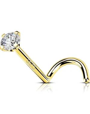 OUFER 925 Sterling Silver Nose Studs, Bone L Screw Shaped Nose Rings, 20G Nostril Solid 2mm Round CZ Nose Piercing Jewelry for Women Men-Screw Shaped Gold