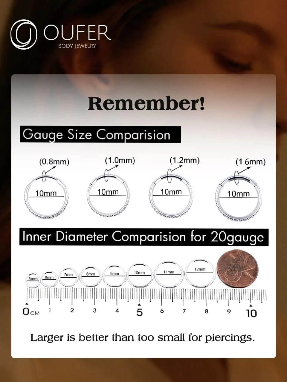 OUFER G23 Titanium Nose Rings Clicker Hoop Cartilage Earrings Silver Gold Helix Piercing jewelry 20G Daith Rook Conch Hinged Nostril 0.8mm for Men Women Gift