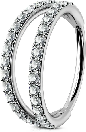 OUFER Nose Rings Hoops, 20G G23 Solid Titanium Nose Piercings, Double Row Diamonds Hoop Nose Ring, Double Nose Ring for Single Piercing, Conch Helix Daith Lip Piercing Jewelry