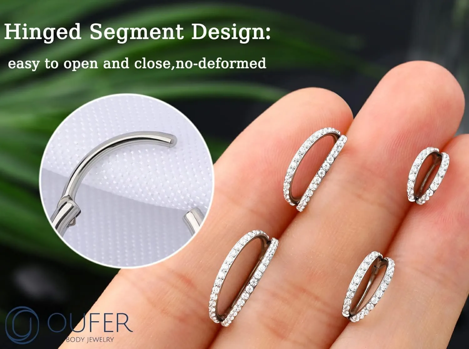 OUFER Nose Rings Hoops, 20G G23 Solid Titanium Nose Piercings, Double Row Diamonds Hoop Nose Ring, Double Nose Ring for Single Piercing, Conch Helix Daith Lip Piercing Jewelry