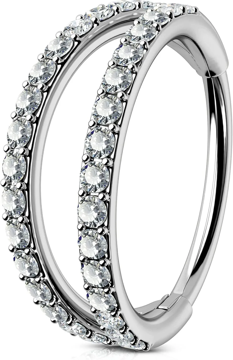 OUFER Nose Rings Hoops, 20G G23 Solid Titanium Nose Piercings, Double Row Diamonds Hoop Nose Ring, Double Nose Ring for Single Piercing, Conch Helix Daith Lip Piercing Jewelry