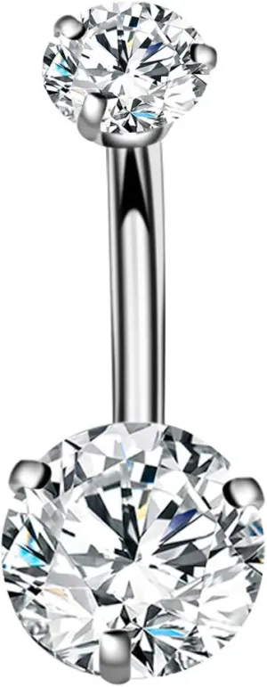 OUFER Titanium Belly Rings 14G G23 Solid Titanium Faceted Cubic Zirconia Navel Rings Belly Button Body Piercing Jewelry