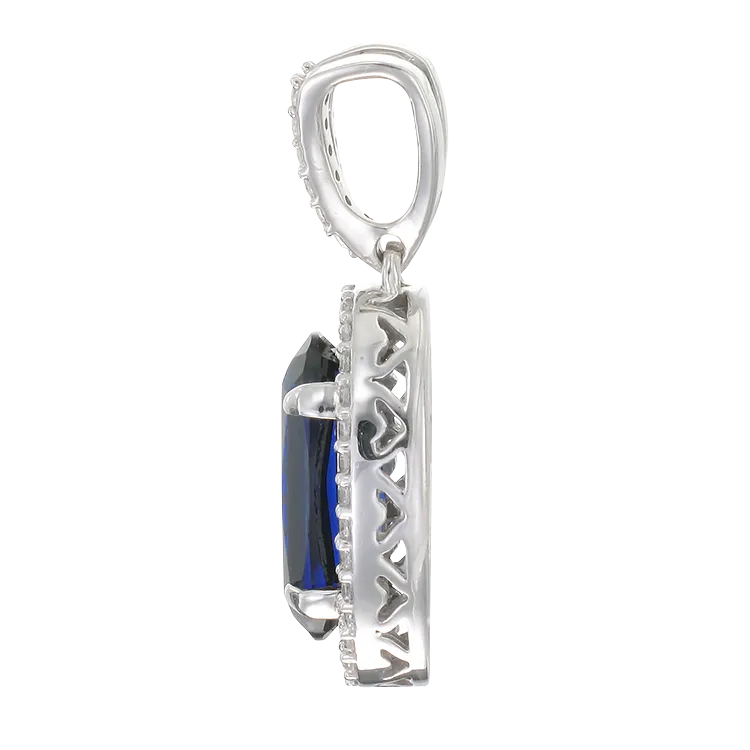 Oval Blue Sapphire Pendant with Halo