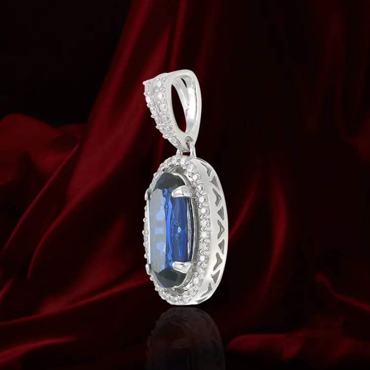 Oval Blue Sapphire Pendant with Halo