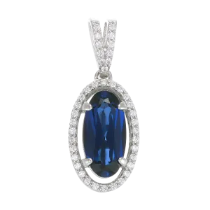 Oval Blue Sapphire Pendant with Halo