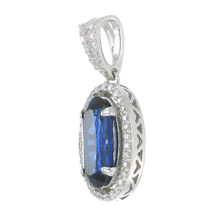 Oval Blue Sapphire Pendant with Halo