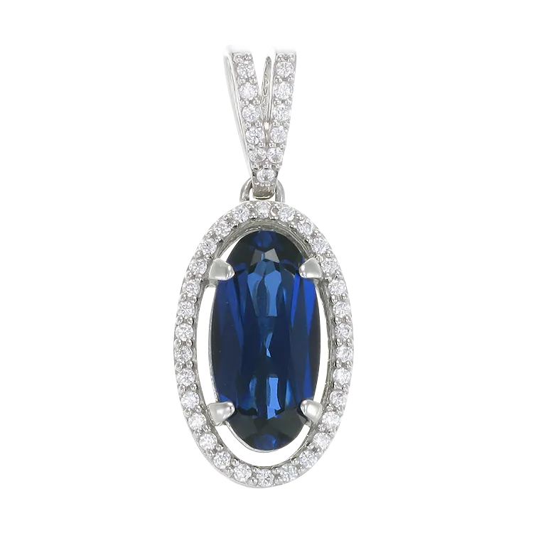 Oval Blue Sapphire Pendant with Halo