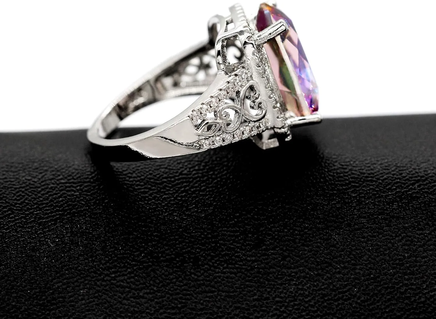 Oval Cut Big Cubic Zirconia Rainbow Ring - Sparkling Platinum Plated CZ Ring for Wedding Anniversary Party Y585