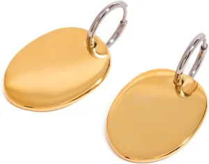 Oval Disc Gold Drop Earrings with Silver Hoops Hypoallergenic Modern Minimalist Design Jewelry for Women