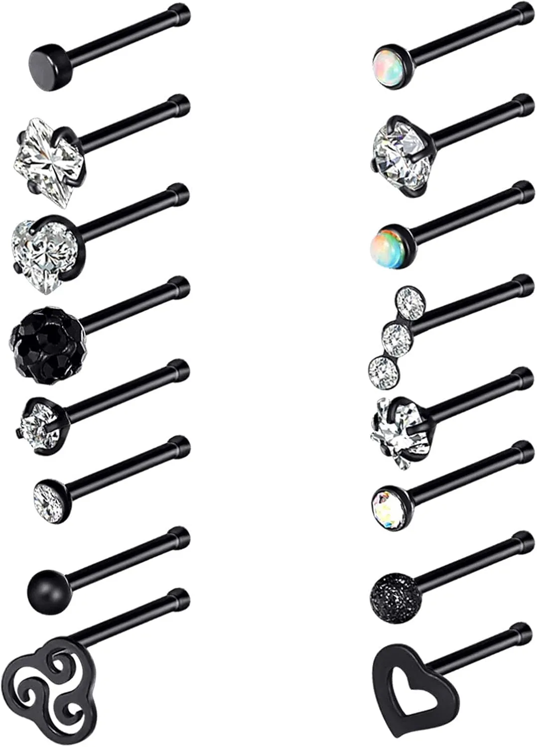 Oyaface 20G 16Pcs Stainless Steel Ear Studs Screws Nose Ring CZ Body Piercing for Womens Mens