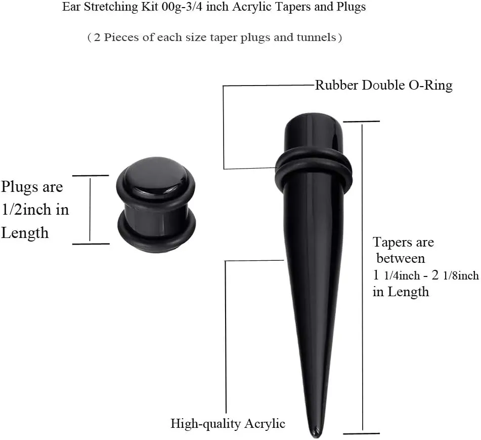 Oyaface 24PC Big Gauges Kit Ear Stretching 00G-20mm Acrylic Taper Plug Tunnels Piercing Kits