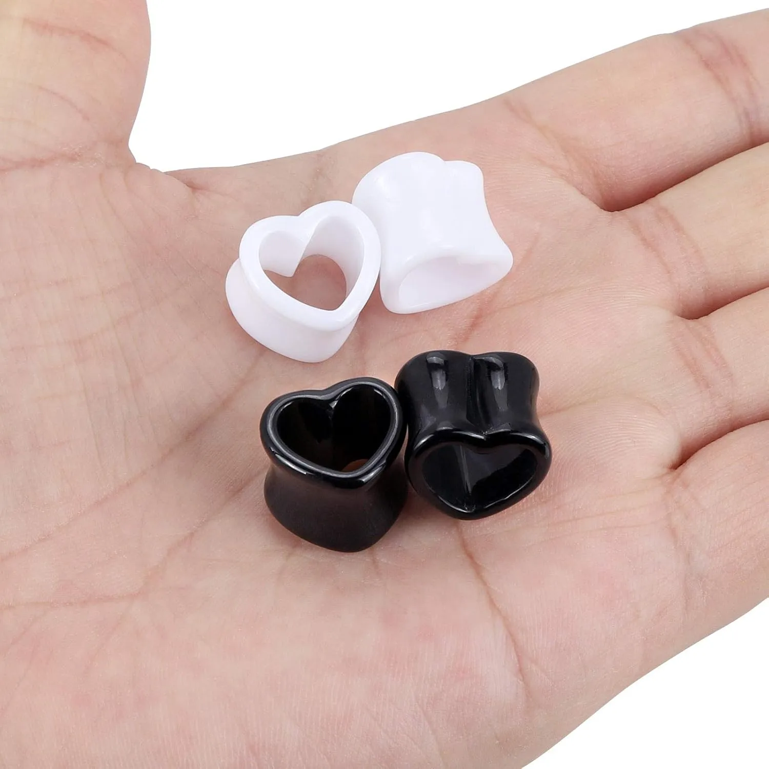 Oyaface 4 PC Heart Shaped Tunnels Double Flare Acrylic Ear Gauges 0G-25mm Expander Stretching Piercing Set Black & White